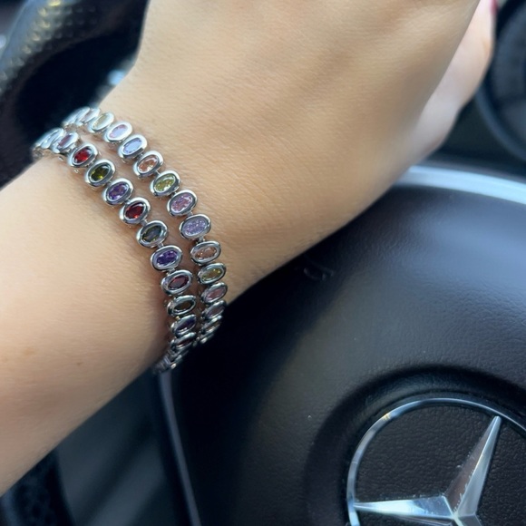 Platinum Plated Silver Tennis Bracelet Soft Crystal Hypoallergenic & Waterproof - Picture 7 of 12